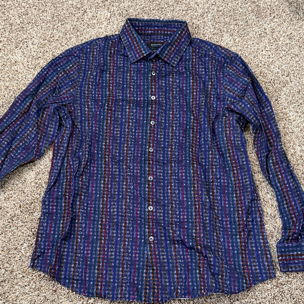 Bugatchi Navy Multistripe Button-Down Shirt Size XL